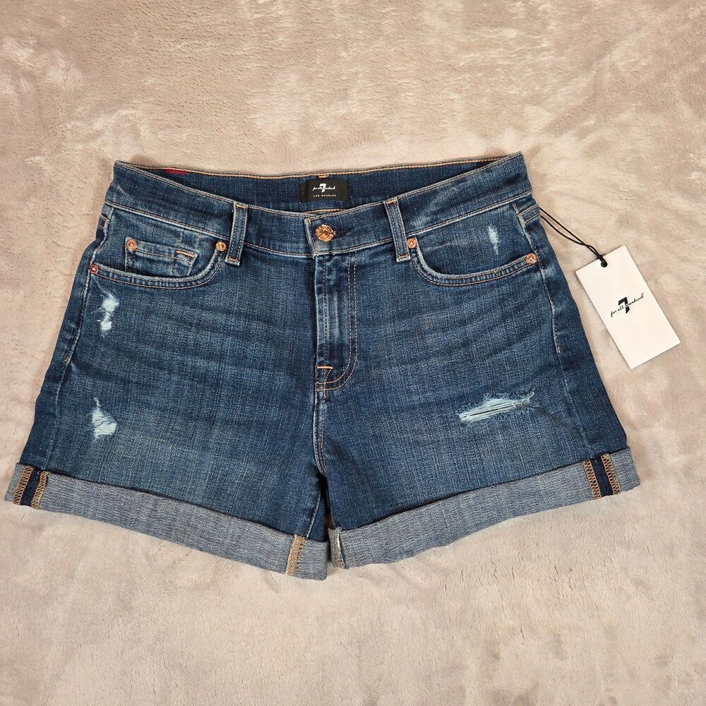 7 For All Mankind Mid Roll Shorts Women’s 28 NWT Stretch Designer Denim Casual